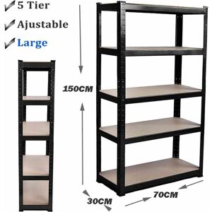Briefness - 5 Tier Racking Shelf Heavy Duty Garage Shelving Storage Shelves Unit for Workshop/Shed/Office/Garage, 150x70x30cm Black
