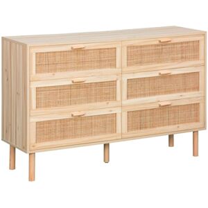 Sweeek - 6-drawer chest with cane and wooden effect, Camargue, 120x40x80 cm