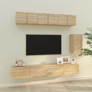 BONNEVIE 6 Piece TV Cabinet Set,TV stand,TV Unit Cabinet Sonoma Oak Engineered Wood VSVS438524