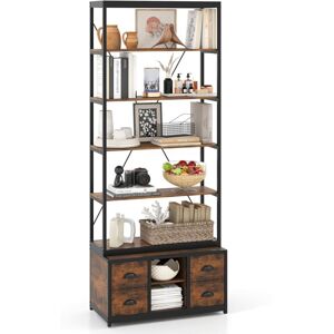 Costway - 8-tier Bookshelf Freestanding Bookcase with Storage & Drawers-Brown