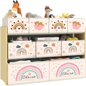 AIYAPLAY 3-Tier Toy Organiser Shelf with 9 Storage Boxes for Bedroom Yellow