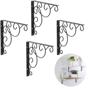 4 Pieces Wall Shelf Brackets, 20 cm x 20 cm Metal Wall Shelf Support Triangular Bracket for Kitchen Workshop Shop (Black) - Alwaysh
