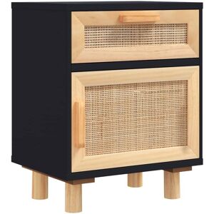 Vidaxl - Bedside Cabinet Black Solid Wood Pine and Natural Rattan