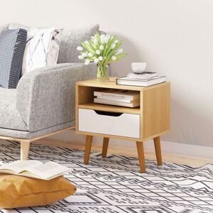 Teetok - Bedside Table Cabinet Nightstand w/Drawer&Shelf Side End Storage Bedroom White