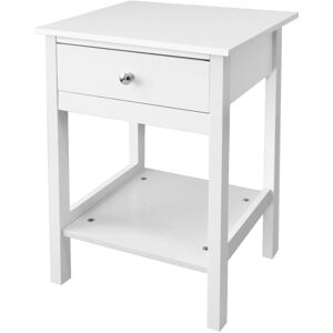 BRIEFNESS Bedside Table, Small Bedside Cabinet with Drawer and Storage Shelf, Wooden Nightstand End Sofa Side Table with Gold Frame for Bedroom, Living Room,