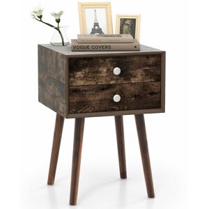 COSTWAY Bedside Table Solid Wood Legs Night Stand Cabinet Unit with 2 Storage Drawers