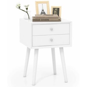 Costway - Bedside Table Solid Wood Legs Night Stand Cabinet Unit with 2 Storage Drawers