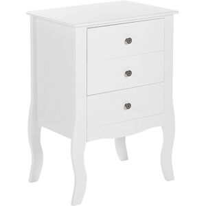 Beliani - Bedside Table White Finish mdf 3 Storage Drawers Cabriole Legs Metal Handles Lane