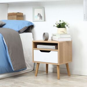 TEETOK Bedside Table, Wood Nightstand Cabinet with Storage Drawer and Shelf, Oak White Lamp Side Table End Table for Bedroom Living Room, Solid Wood Legs,