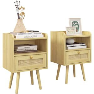 Homcom - Bedside Tables, Set of 2, Boho Side End Table w/ Drawer, Storage Compartment