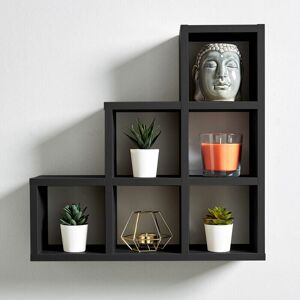 Home Source - Black Wall Mounted 3-2-1 Step Style Storage Cube Bookcase Wooden Display Unit