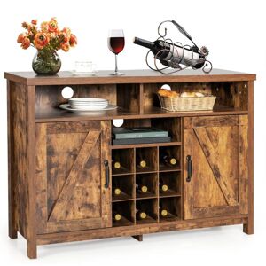 COSTWAY Buffet Storage Cabinet Farmhouse Sideboard w/9-Bottle Wine Rack-Coffee