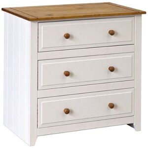 Core Products - Capri 3 Drawer Chest - MDF/Pine - 83.5 x 43.5 x 80.5 cm - White/Antique Waxed Pine