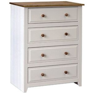 Core Products - Capri 4 Drawer Chest - MDF/Pine - 83.5 x 43.5 x 104.3 cm - White/Antique Waxed Pine
