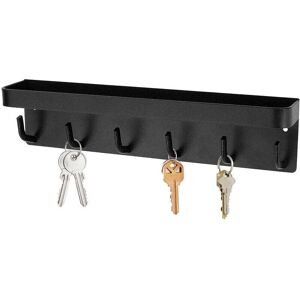 6 Hooks Wall Mounted Key Holder, Adhesive Mail Organizer with Key Hooks, Decorative Wall Shelf for Entryway, Hallway, Home (Black) - Ccykxa