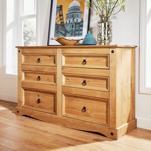 Home Source - Chest of Drawers Pine 6 Drawer Solid Pine Mexican Corona Wax Finish Sideboard