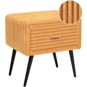 Beliani - Corduroy Jumbo Cord Upholstered Bedside Table Nightstand 1 Drawer Orange Flayat