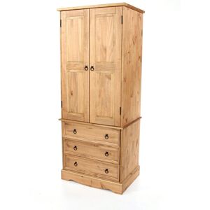 Core Products - Corona 2 Door, 3 Drawer Wardrobe - Pine - 76.5 x 55.5 x 187.7 cm - Antique Waxed Pine
