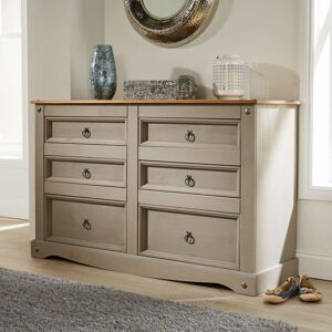 Home Source - Corona Grey Chest of Drawers Pine 6 Drawer Solid Pine Mexican Wooden Sideboard