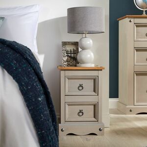 Home Source - Corona Pine Grey Bedside Cabinet 2 Drawer Bedroom Drawers Side Table Nightstand