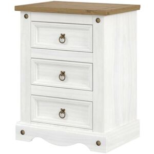 HOME SOURCE Corona White 3 Drawer Bedside Cabinet Lamp Side Table Solid Pine Brass Handles