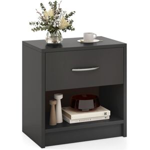 3-Tier Bedside Table Bedroom Nightstand w/Drawer-Grey - Costway