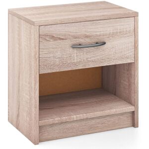 3-Tier Bedside Table Bedroom Nightstand w/Drawer-Natural - Costway