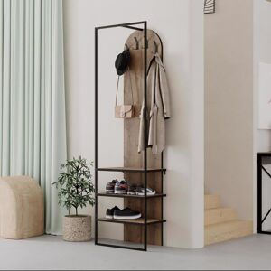 Fwstyle - Dark Oak Hall Stand - Modern Hallway Footwear Storage with Industrial Style Metal Frame - Entryway Shoe Rack - Display Shelves & Organizer