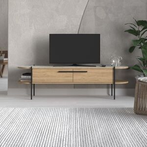 Decortie - Otis Modern tv Stand Multimedia Centre tv Unit Metal Leg Storage 160cm - Oak / White Marble Effect - Oak