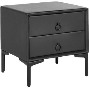 Beliani - Faux Leather Bedside Table Nightstand Black 2 Storage Drawers Metal Legs Sezanne