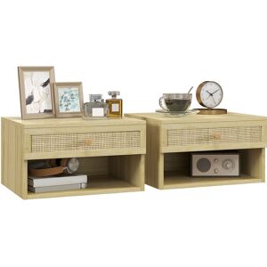 Homcom - Floating Nightstands Set of 2 with Rattan Drawer and Storage Shelf for Bedroom