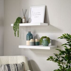 Home Source - Pair Floating Wall Mounted Storage Shelf Wooden 60cm dvd Bookshelves Matt White