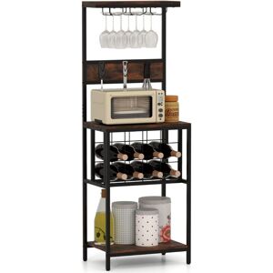 Costway - Freestanding Wine Rack Floor Wine Bar Cabinet w/ Glass Racks-Brown
