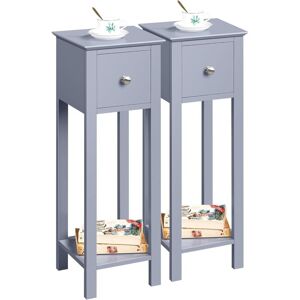 Teetok - Grey Slim Bedside Table Set of 2 Nightstand with Drawer Tall Telephone Table Narrow Side Table for Hallway/Living Room/Bedroom, 25x25x70cm