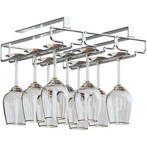 SJQKA Hanging Wine Glass Rack, Metal Under Cabinet Wine Glass Holder for Bar, Restaurant and Kitchen (3 Tier, Silver)