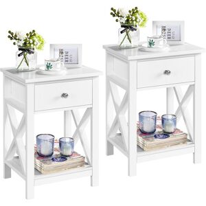 Yaheetech - High Quality Wood x Shape Side Table Set of 2 Storage Cabinet, White