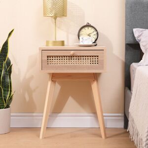 Furniture Hmd - Rattan Bedside Table with 1 Drawers,Natural-40x30x54.5cm(WxDxH)