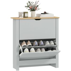 Homcom - 12-Shoe Storage Cabinet 4 Shelves 2 Drawers Tabletop Light Grey