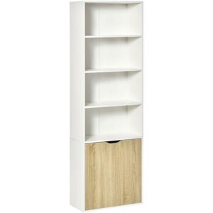 Homcom - 2 Door 4 Shelves Tall Bookcase Modern Bookshelf Storage Display Unit White and Oak