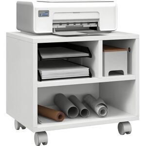 2-Tier Printer Stand with Storage, Under Desk Printer Cart on Wheels with 3 Compartments, Desktop Printer Table for Home Office White - Homcom