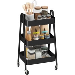 3-Tier Rolling Utility Cart Kitchen Storage Trolley on Wheels Black - Homcom