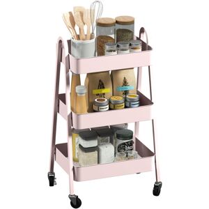 3-Tier Rolling Utility Cart Kitchen Storage Trolley on Wheels Pink - Homcom