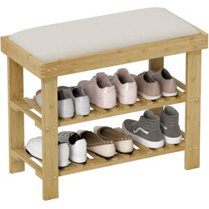 3-Tier Shoe Storage Bench, Bamboo Shoe Rack for Entryway, Cream - Homcom