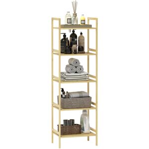5-Tier Bamboo Bathroom Storage Shelf with Adjustable Rack, Natural - Homcom