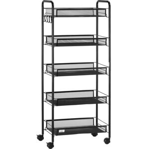 5 Tier Utility Rolling Cart with Removable Mesh Baskets, Black - Homcom