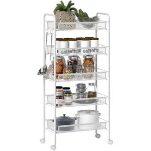 5 Tier Utility Rolling Cart with Removable Mesh Baskets, White - Homcom