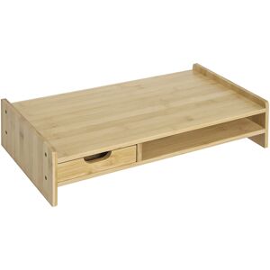 HOMCOM Monitor Riser Laptop PC Plinth Stand Desktop Organiser W/ Drawer Bamboo