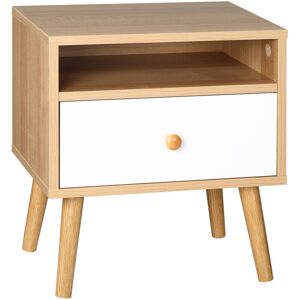HOMCOM Bedside Table Modern Nightstand Bedside Cabinet w/ Drawer Shelf Natural