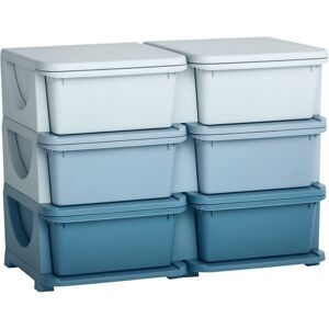 Homcom - Kids 3 Tier Storage Unit Toy Storage Organiser Vertical Dresser Tower Blue