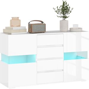 Led Sideboard, High Gloss Storage Cabinet with 4 Drawers, White - Homcom